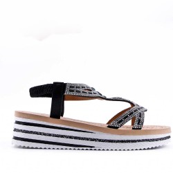 Sandales femme strass confortable en simili cuir