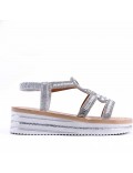 Sandales femme strass confortable en simili cuir