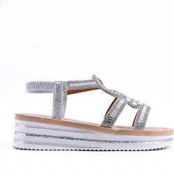 Sandales femme strass confortable en simili cuir