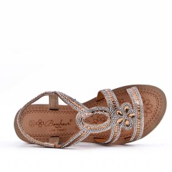 Sandales femme strass confortable en simili cuir