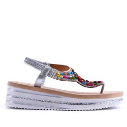 Sandales femme strass confortable en simili cuir