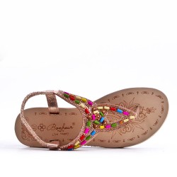 Sandales femme strass confortable en simili cuir