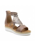 Mixed material wedge sandal for women
