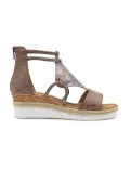 Mixed material wedge sandal for women