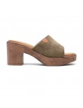Mixed material wedge sandal for women