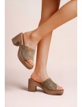 Mixed material wedge sandal for women