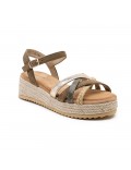 Mixed material wedge sandal for women