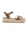 Mixed material wedge sandal for women