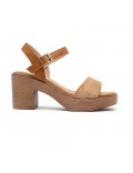 Mixed material wedge sandal for women