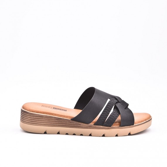 Large Size 38-43- Sandalia confort con cuña en piel sintética para mujer