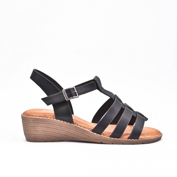Large Size 38-43- Sandalia confort con cuña en piel sintética para mujer