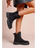 Faux suede ankle boot with zip closure
