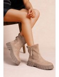 Faux suede ankle boot with zip closure