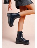 Faux leather lace-up ankle boot