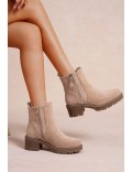Faux suede ankle boot with zip closure