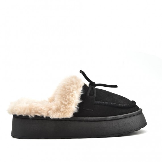 Pantoufle mule avec bande de fourrure