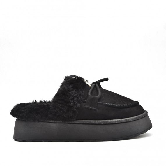 Pantoufle mule avec bande de fourrure