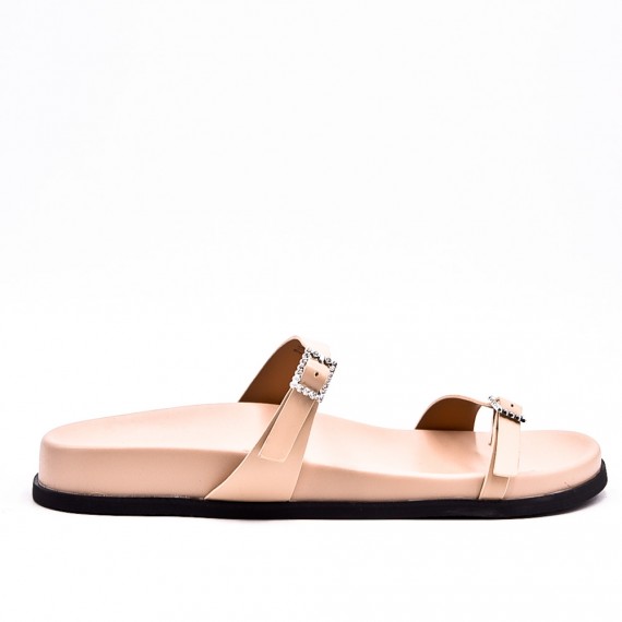 Sandalias planas en una mezcla de materiales para mujeres