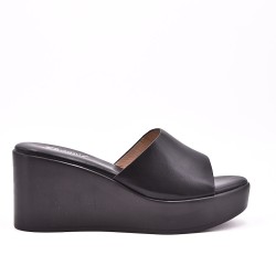 Sandalia cuña efecto piel para mujer