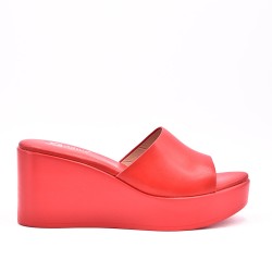 Sandalia cuña efecto piel para mujer