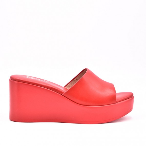 Sandalia cuña efecto piel para mujer