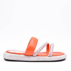 Sandalias de mujer con strass en piel sintética.