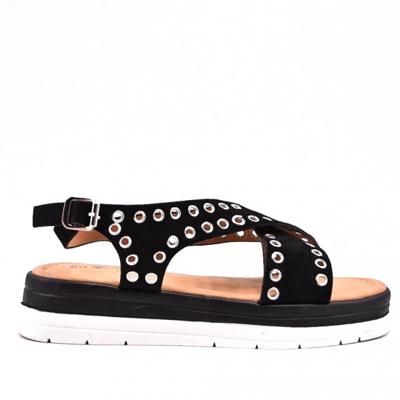 Sandalias de mujer con strass en piel sintética.