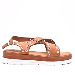 Sandalias de mujer con strass en piel sintética.