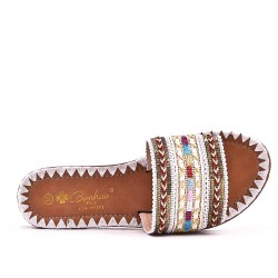 Sandalias de mujer con strass en piel sintética.