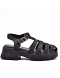 Mixed material wedge sandal