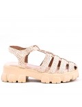 Mixed material wedge sandal