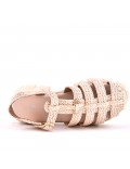 Mixed material wedge sandal