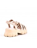 Mixed material wedge sandal