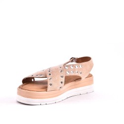 Mixed material wedge sandal