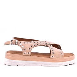 Mixed material wedge sandal