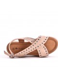 Mixed material wedge sandal