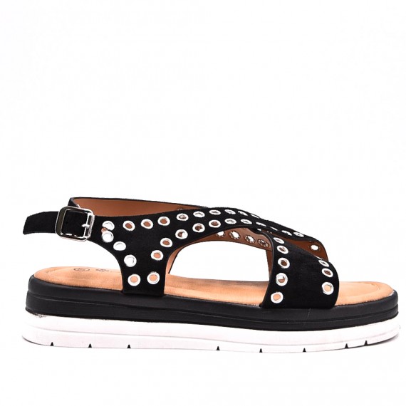 Mixed material wedge sandal