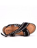 Mixed material wedge sandal