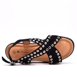 Mixed material wedge sandal