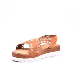 Mixed material wedge sandal