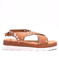 Mixed material wedge sandal