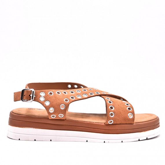 Mixed material wedge sandal