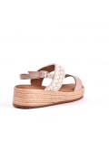 Mixed material wedge sandal