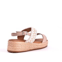 Mixed material wedge sandal