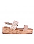 Mixed material wedge sandal