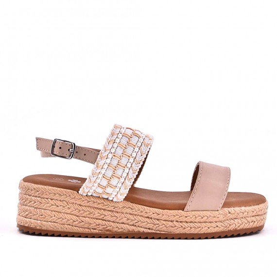 Mixed material wedge sandal