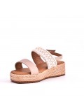 Mixed material wedge sandal
