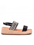Mixed material wedge sandal