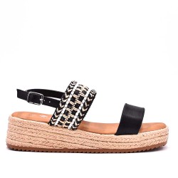 Mixed material wedge sandal