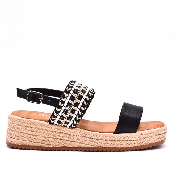 Mixed material wedge sandal
